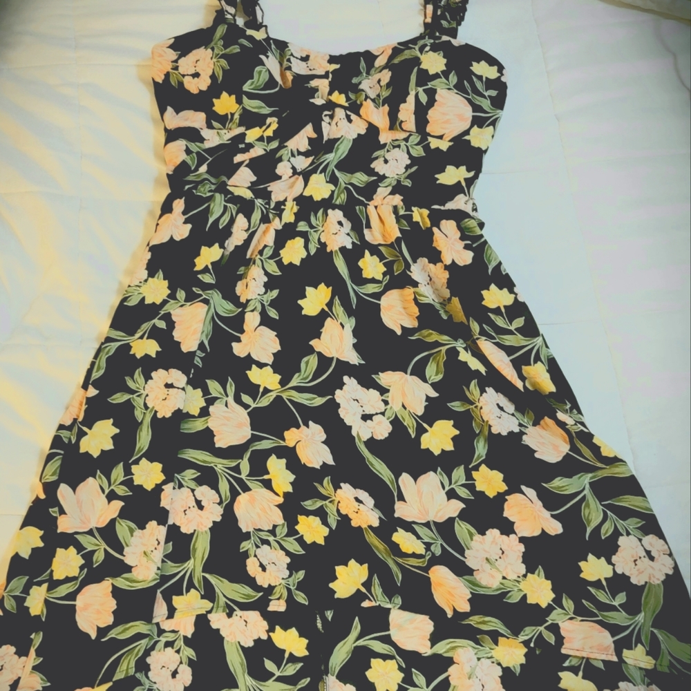 Black with Floral Print Lily Rose XL Dress